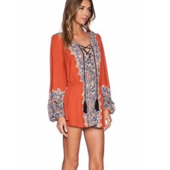 Free People~Orange and Blue~Peasant Top~Medium - Picture 3 of 8